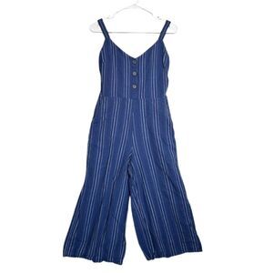 GAP Striped Button Front Striped Sleeveless Jumpsuit Size Small Wide Leg Culotte